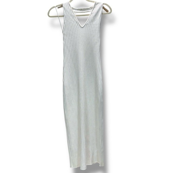 Vince Ivory Rib Knit Halter Sleeveless V Neck Midi Dress NWOT - Picture 13 of 14
